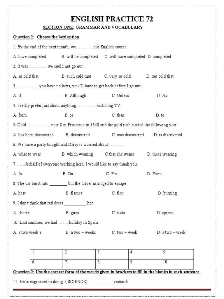 Grammar Comprehension Practice Test | PDF