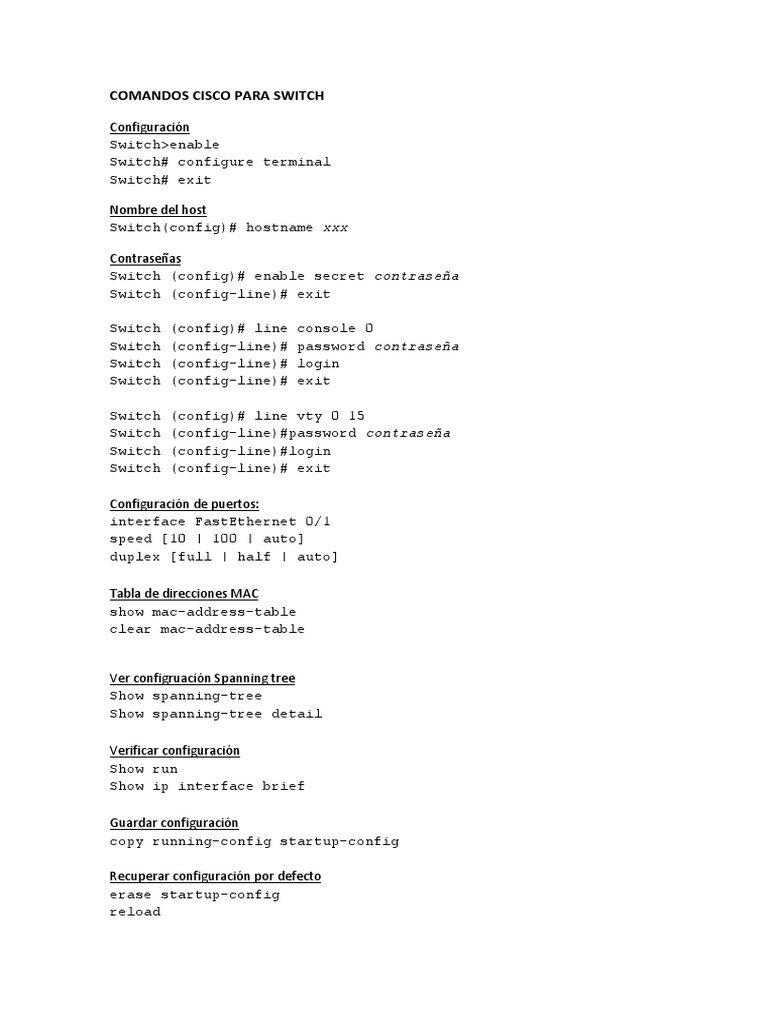 Comandos Esenciales para Switches Cisco | PDF | Protocolos de internet ...