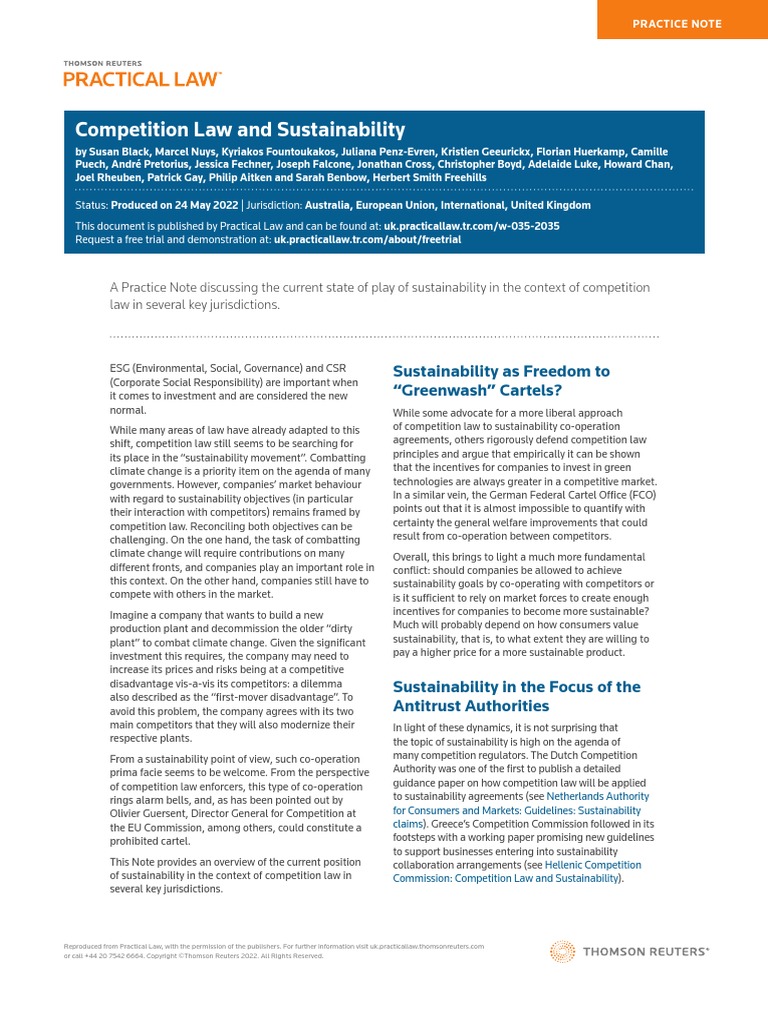 Competition Law and Sustainability | PDF | Competition Law | Sustainability