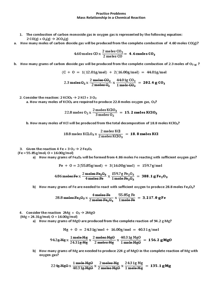 Chemistry Practice Problems | PDF | Mole (Unit) | Carbon Dioxide