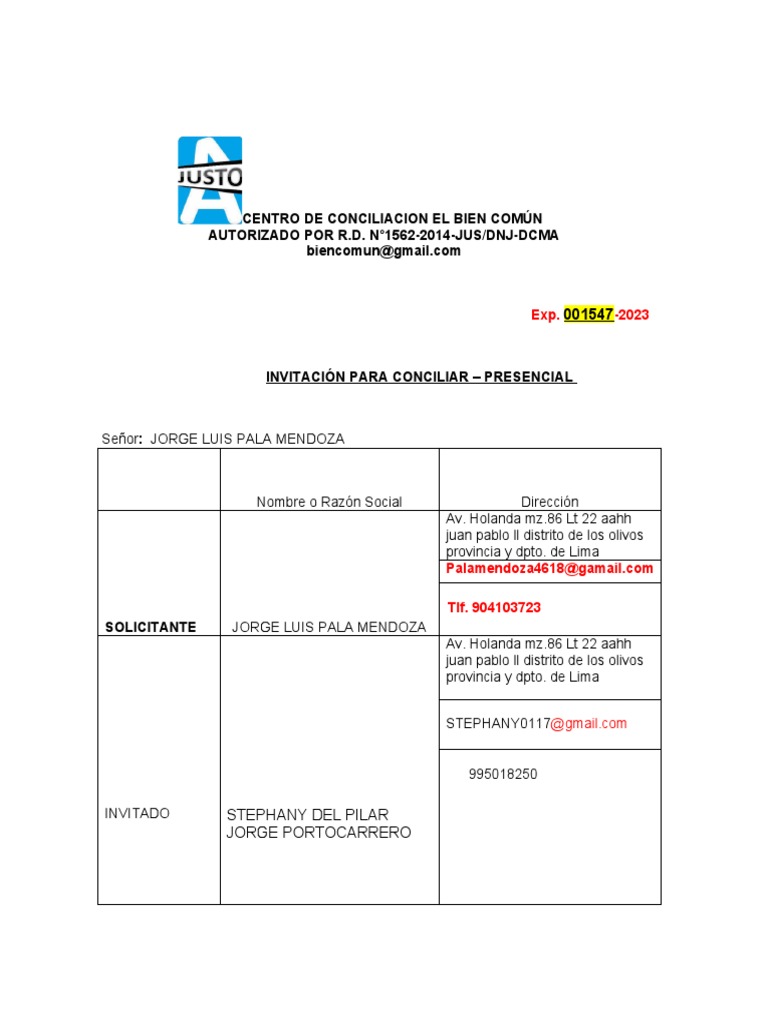 Invitacion para El Solicitante-Jorge Pala | PDF | Conflicto (proceso ...