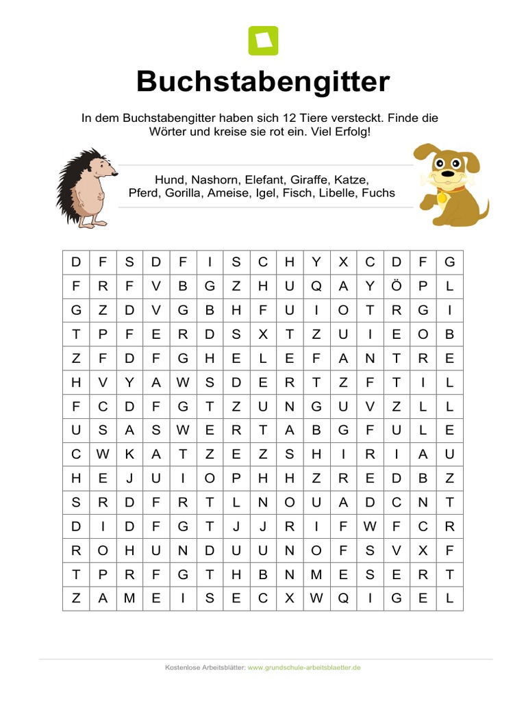 Buchstabengitter Tiere PDF | PDF