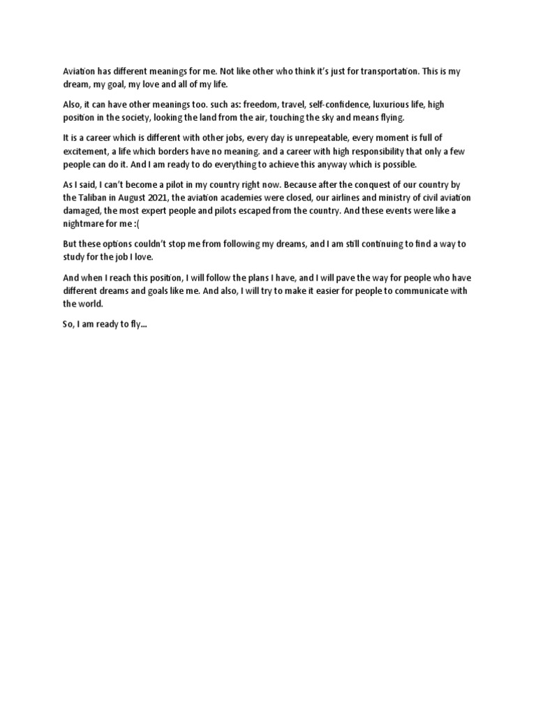 2 Describe What Aviation Means To You and How You Plan To Contribute