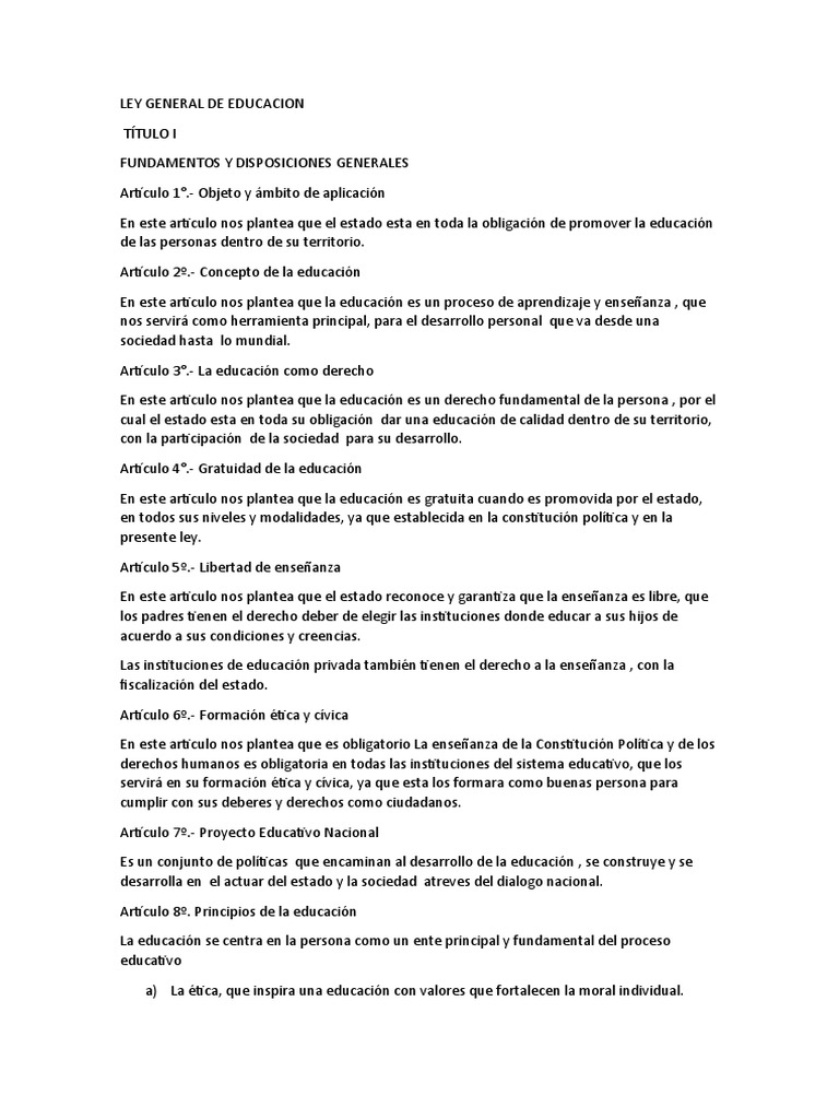 Fundamentos de la Ley General de Educación | PDF