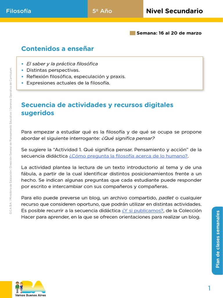 Filosofía 5º Año: Clases de Marzo | PDF | Plan de estudios | Cognición