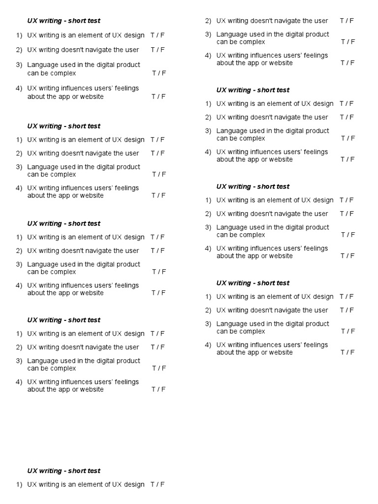 UX Writing Knowledge Assessment Test | PDF