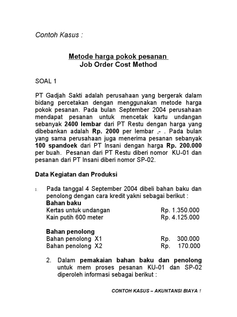 Contoh Soal Dan Jawaban Metode Harga Pokok Pesanan 2