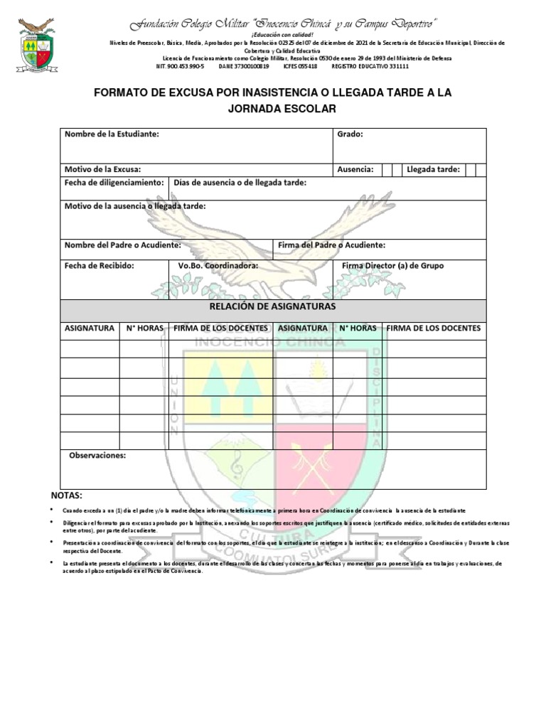 Formato de Excusas 2023 PDF | PDF