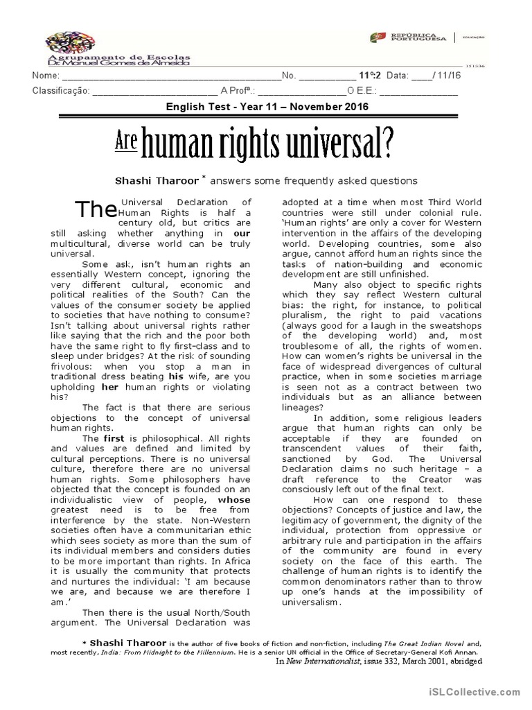 Are Human Rights Universal - Test On Multiculturalism | PDF | Human ...