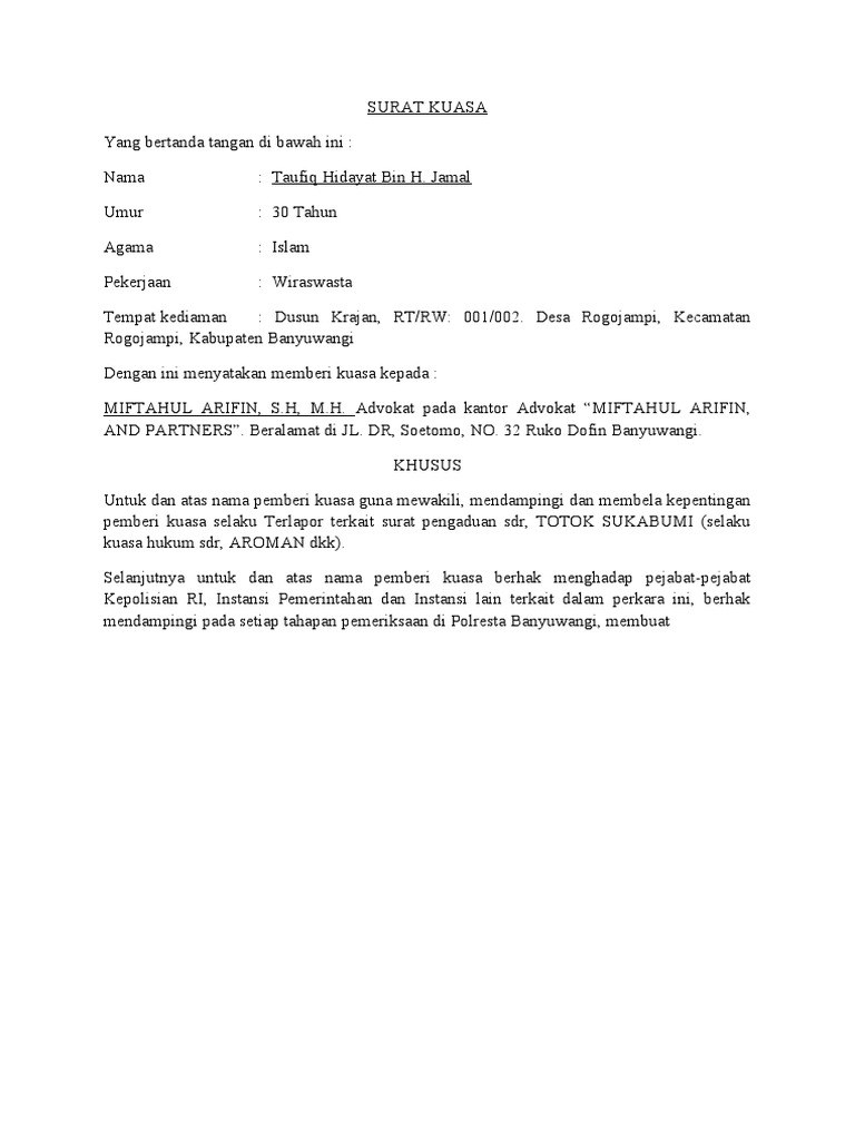 CONTOH SURAT KUASA.docx | PDF
