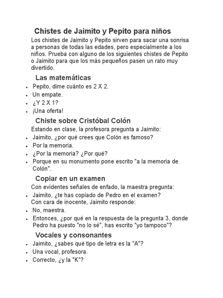 Chistes de Jaimito y Pepito para Niños | PDF, image size:768x1024