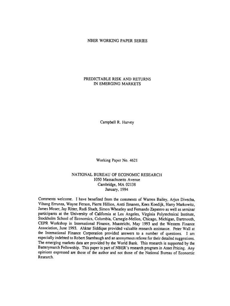 Harvey 1994 Predictable Risk and Return in EMG PDF PDF Stock Market