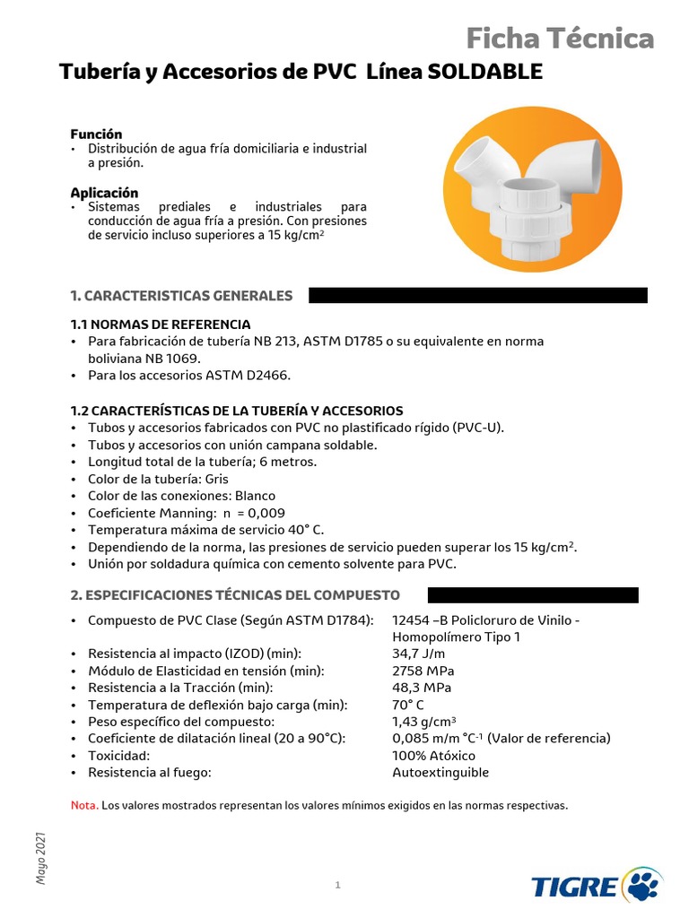 Ficha Tecnica Tuberia y Accesorios PVC Soldable 05 - 2021 PDF | PDF