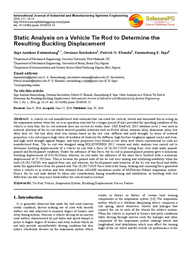 Tie Rod Buckling Analysis in Vehicles | PDF