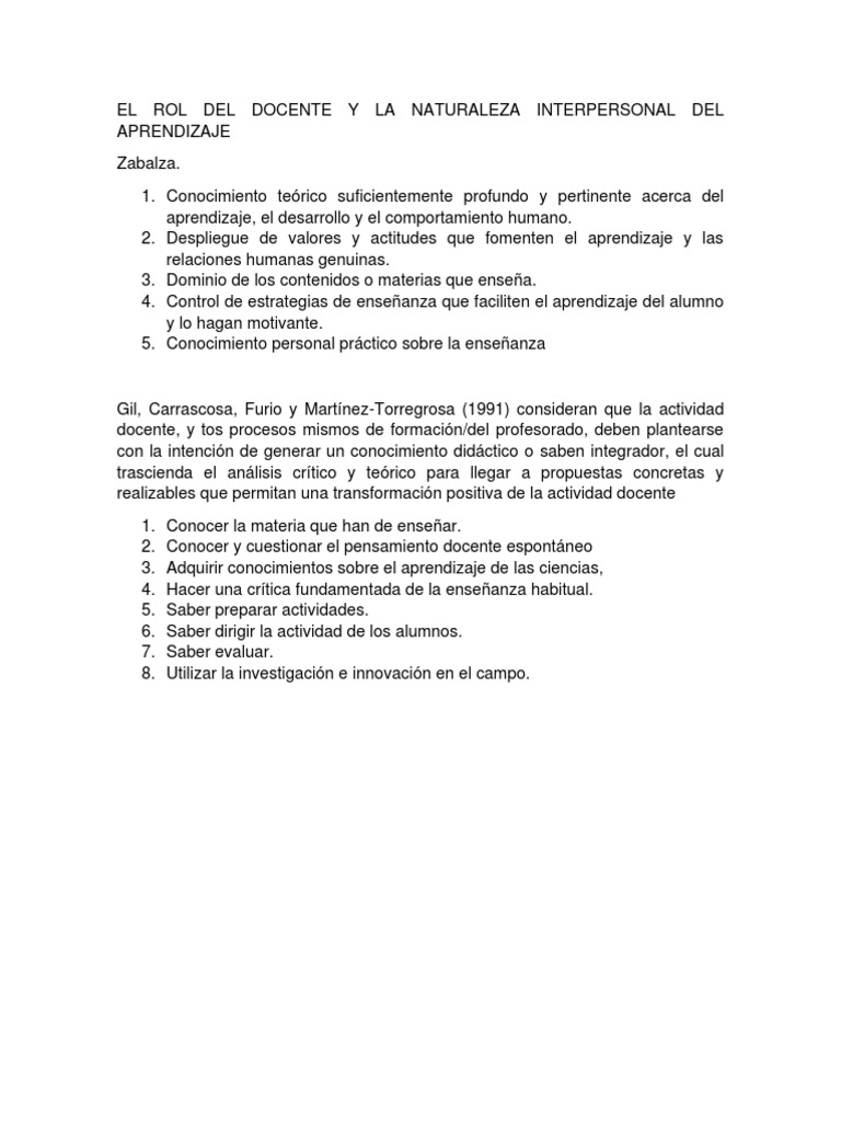 Rol del Docente en el Aprendizaje Interpersonal | PDF