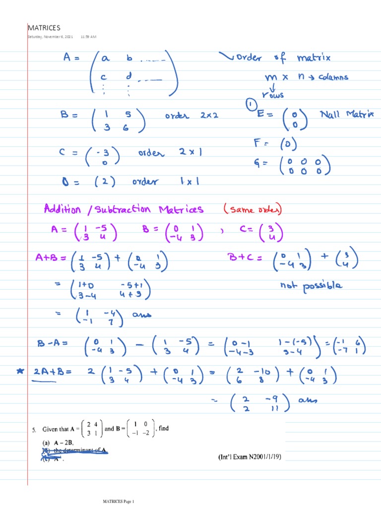 Matrices Revision PDF PDF