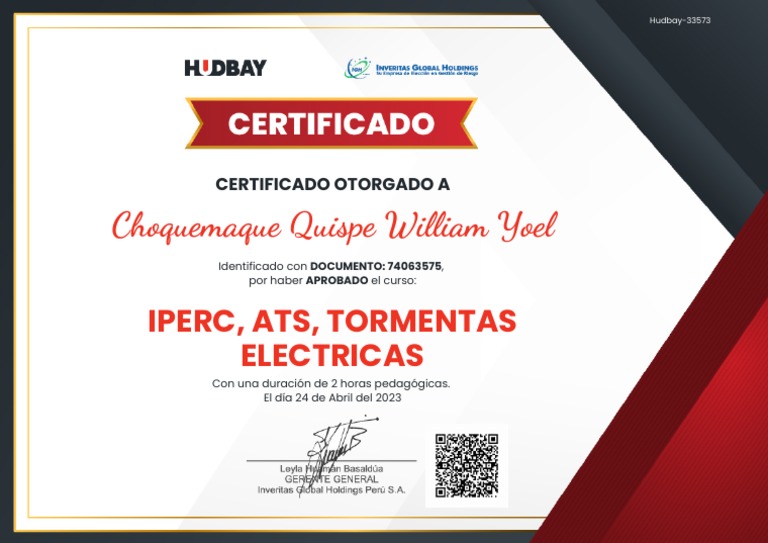 Certificado Curso IPERC y ATS | PDF