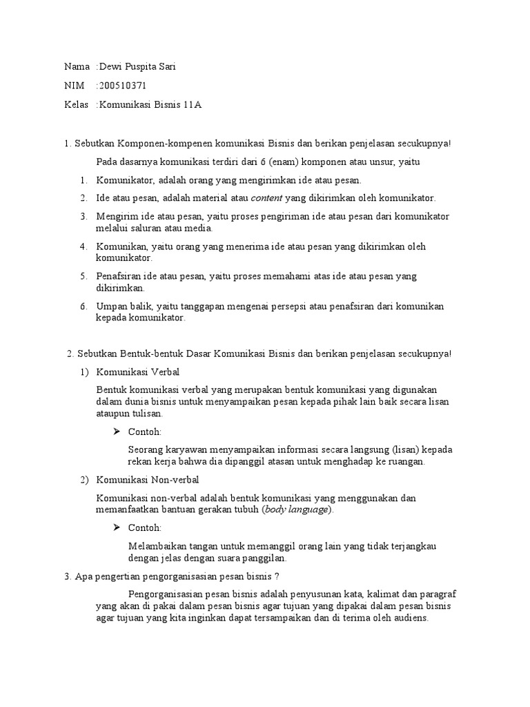 Asn 3 200510371 Dewi Puspita Sari Komunikasi Bisnis 11a Pdf