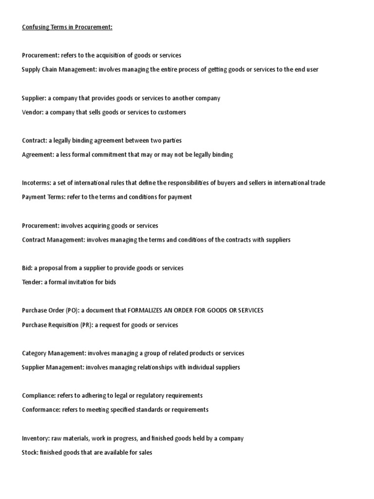 Confusing Terms in Procurement | PDF
