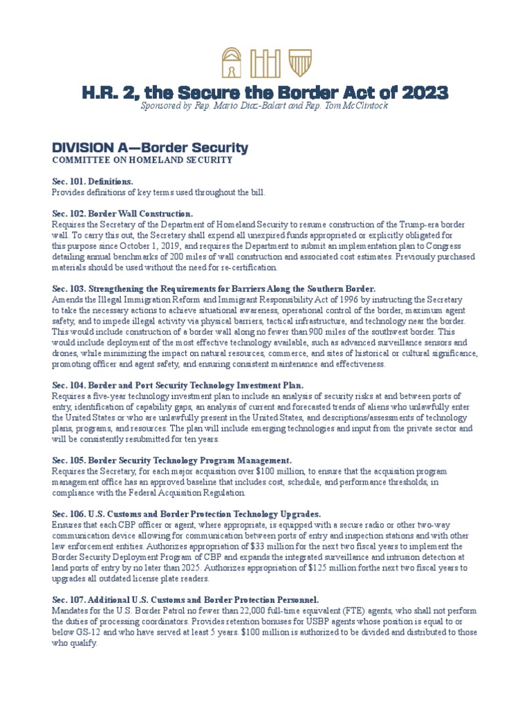 Secure The Border Act HR2 Section by Section PDF