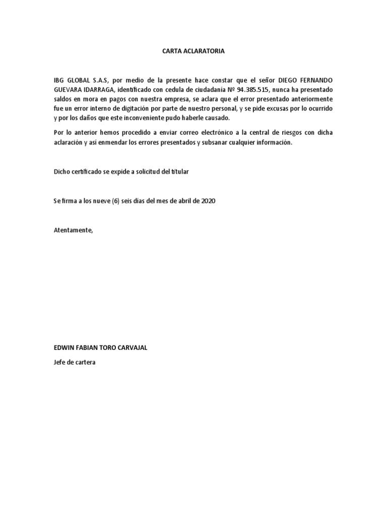 Carta Aclaratoria | PDF