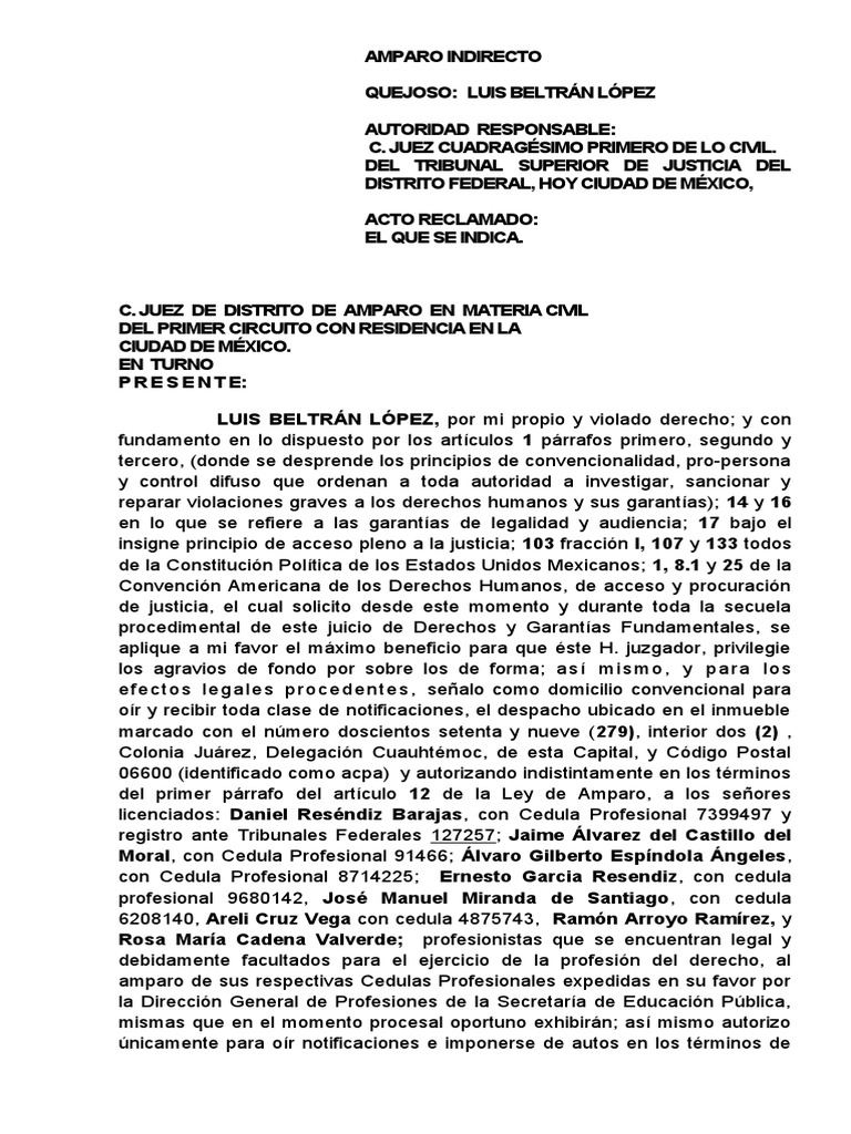 Amparo Indirecto de Luis Beltrán López | PDF | Caso de ley | Debido al ...