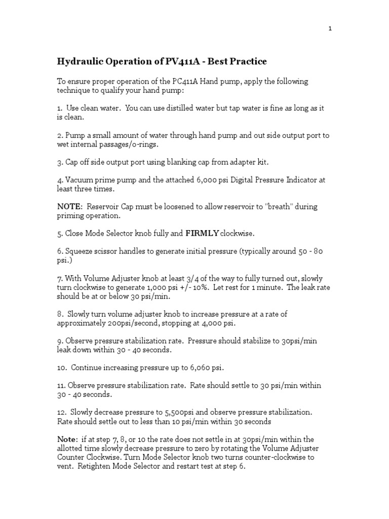 Proper Hydraulic Operation Technique for the PV411A Hand Pump PDF