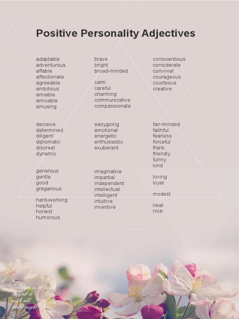Positive Adjectives for Personality | PDF | Psychology | Psychological ...