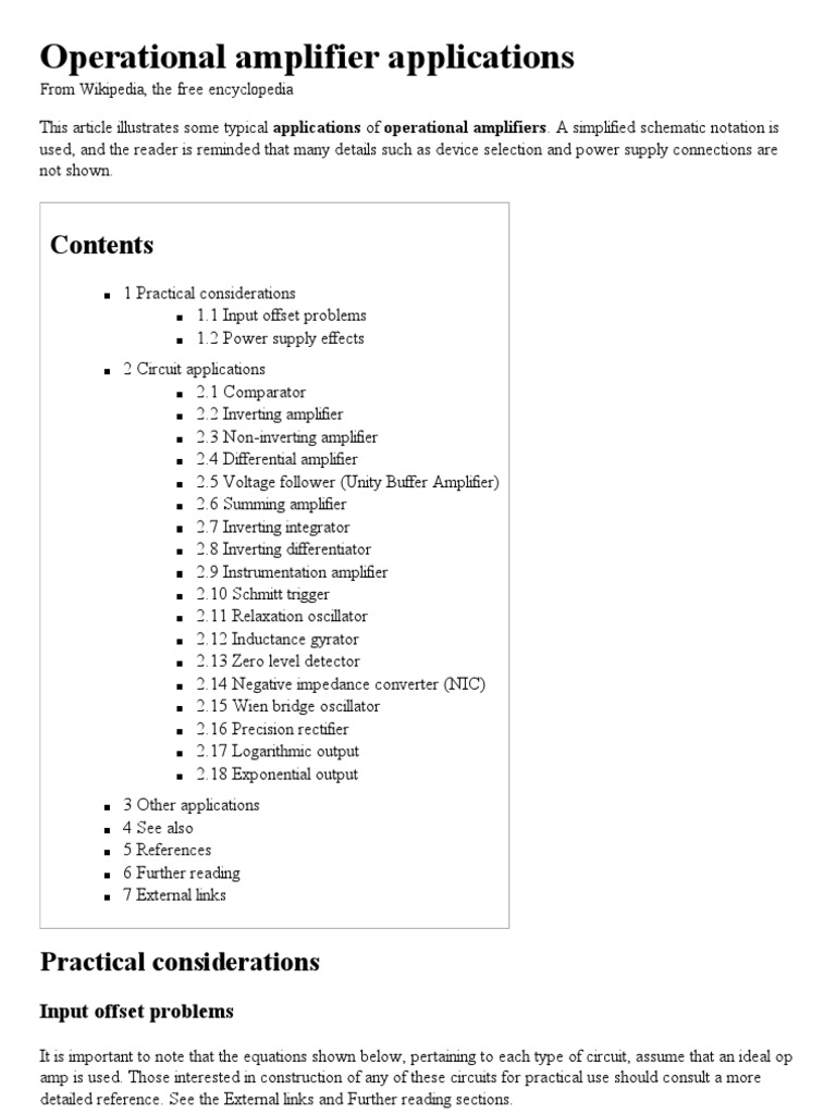 Operational Amplifier Applications - Wikipedia, The Free Encyclopedia ...
