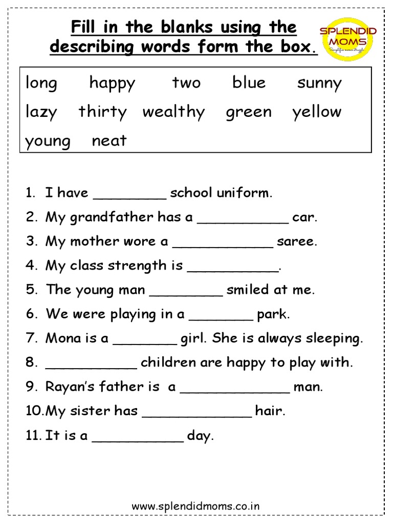 Fill in the blanks using describing words | PDF