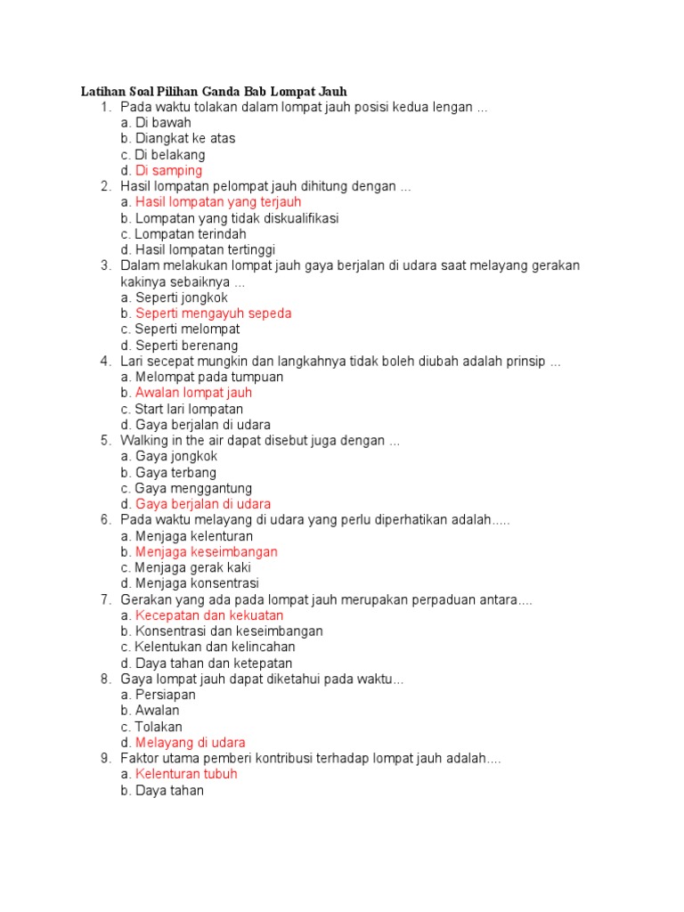Latihan Soal Pilihan Ganda Bab Lompat Jauh | PDF