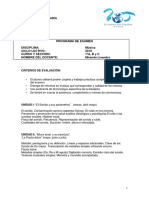 Programa de Examen Disciplina: Música Ciclo Lectivo: 2019 Curso Y Sección: 1ºA, B y C Nombre Del Docente: Miranda Lisandro