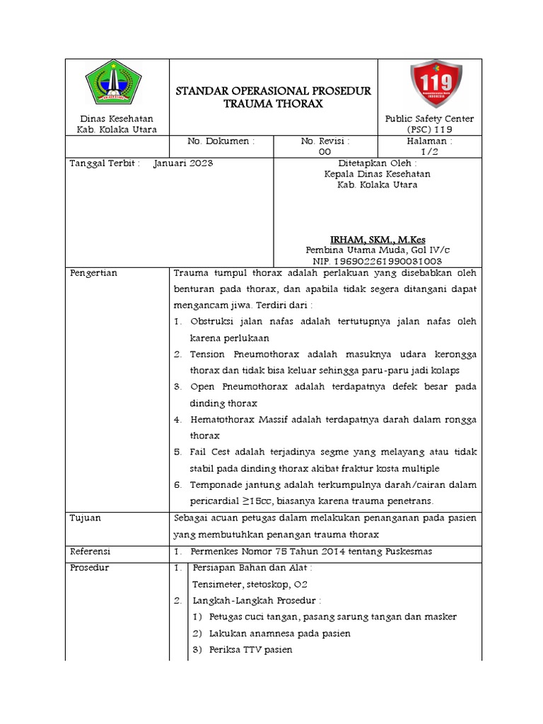 SOP Penanganan Trauma Thorax | PDF