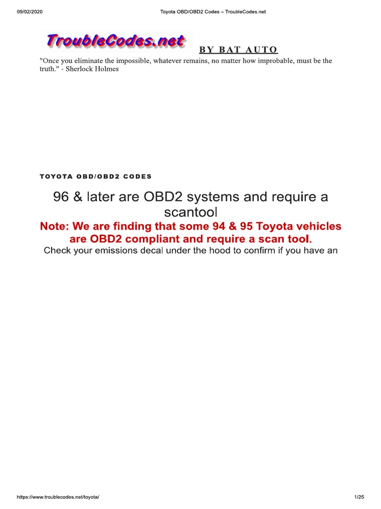 Toyota OBD - OBD2 Codes | PDF