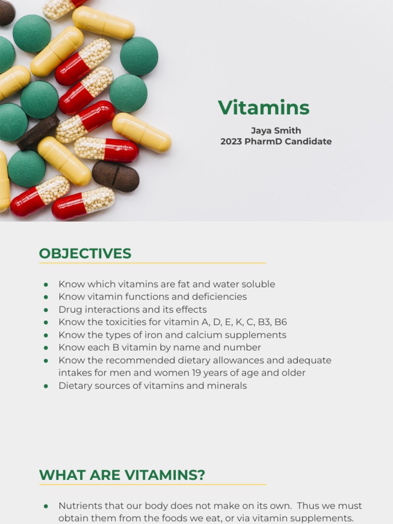 Vitamins Classification, Functions, Deficiencies, Drug Interactions