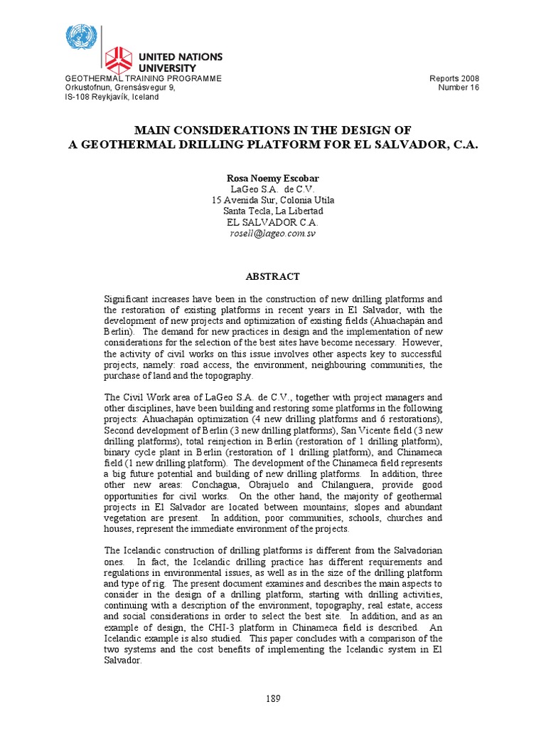 Geothermal Drilling Platform Design in El Salvador | PDF