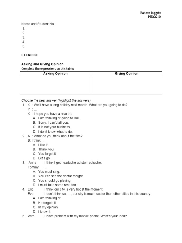 Exercises on Opinion and Agreement | PDF