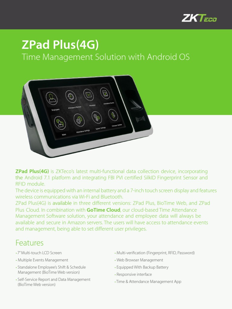 Zkteco Europe Zpad Plus 4g Leaflet | PDF