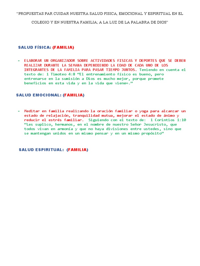 Propuestas Para Cuidar Nuestra Salud Fisica Emocional Y Espiritual Pdf