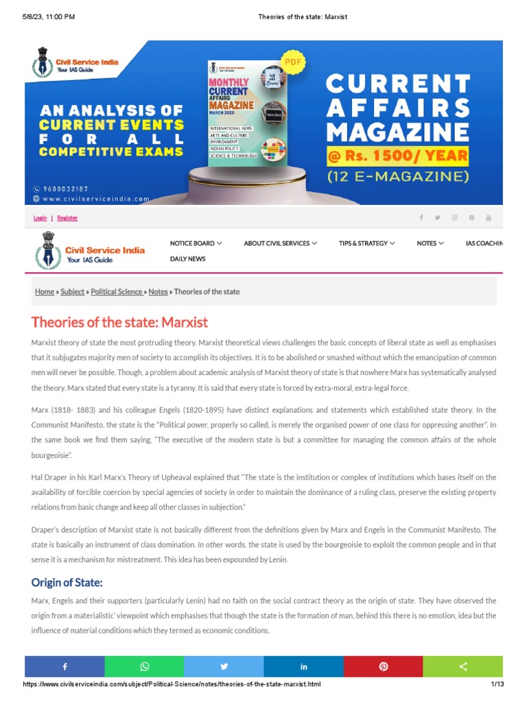 Theories of The State - Marxist PDF | PDF