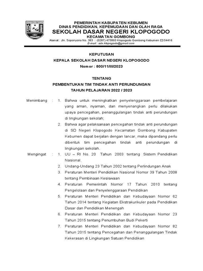 SK Tim Tindak Anti Perundungan | PDF