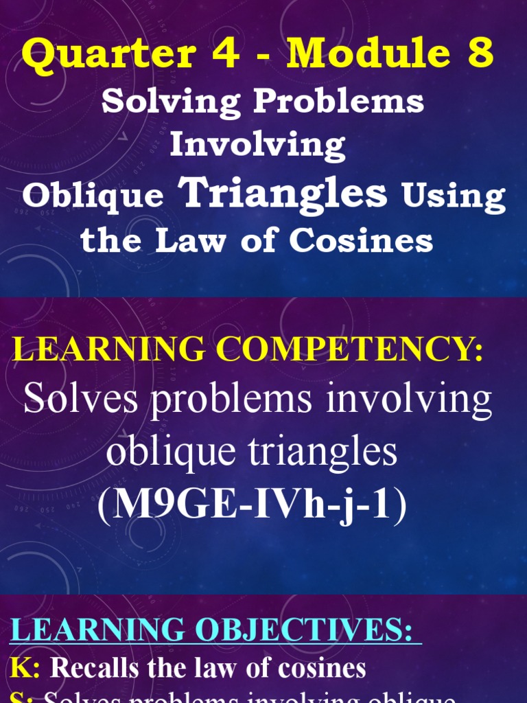 Module 8 - Applications On Law of Cosines | PDF