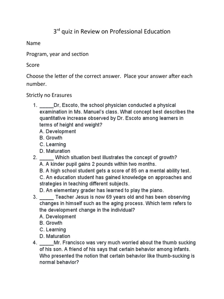 3rd Quiz Review On Prof Ed | PDF | Adolescence | Learning