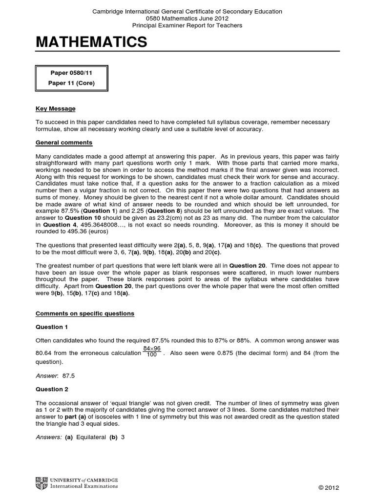 Mathematics: Paper 0580/11 Paper 11 (Core) | PDF | Numbers | Rounding