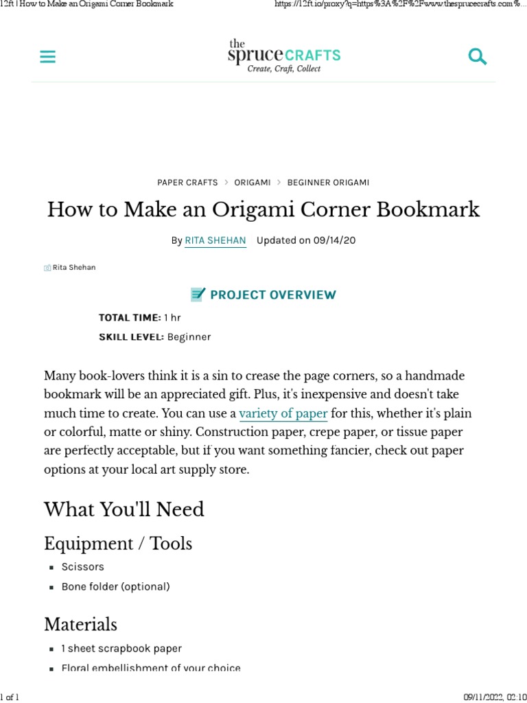 12ft How To Make An Origami Corner Bookmark | PDF