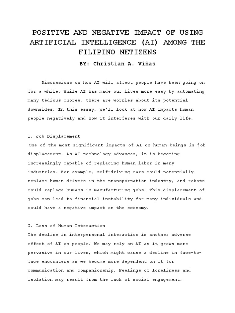 The negative impact of using ai in human being pdf artificial