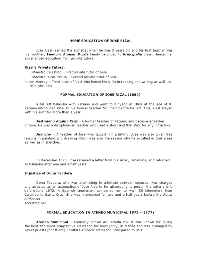 Home Education of Jose Rizal | PDF | Philippines