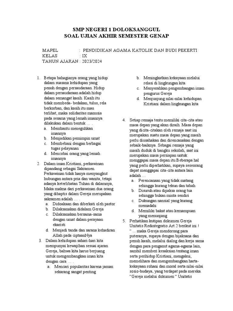 Soal Uas Kelas 9 Sem Genap Pdf