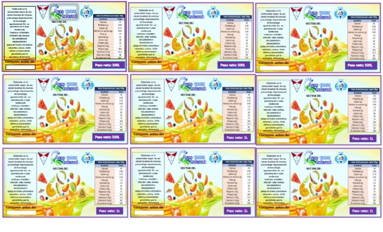Etiquetas para Nectares Naturales | PDF | Cocina, comidas y vino