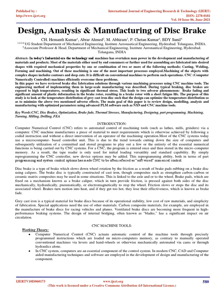 CNC Machining for Disc Brake Optimization | PDF | Numerical Control ...